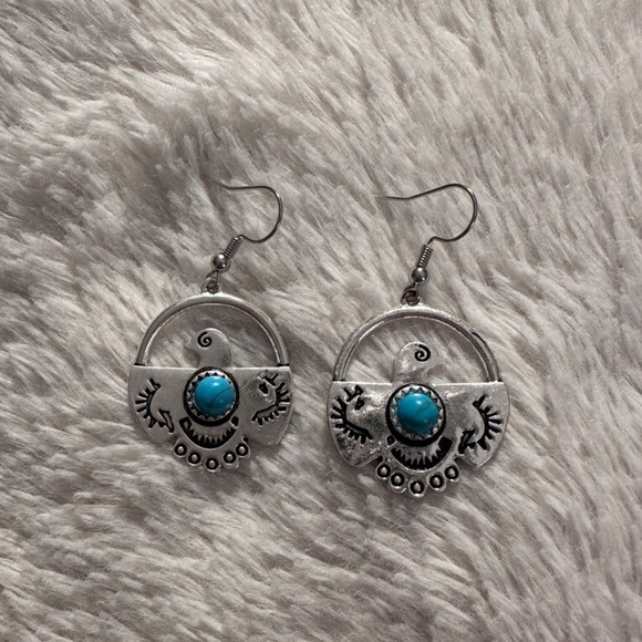 Handmade Jewelry - Turquoise and silver thunderbird earrings